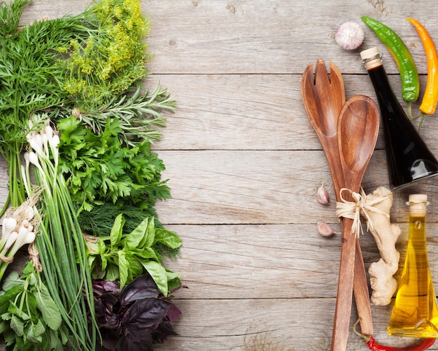 fresh ingredients on wooden table